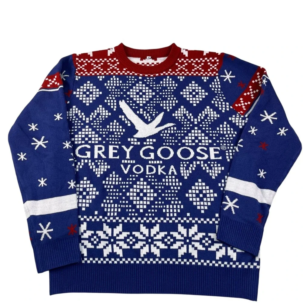 Grey Goose Vodka Ski Resort Sweater Blue Fair Isle Holiday Knit Men's Medium - Picture 1 of 8